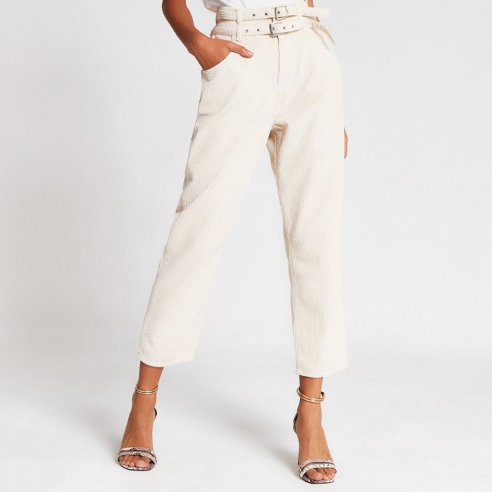 River Island High Waist Cream Corduroy Pants Sz 8